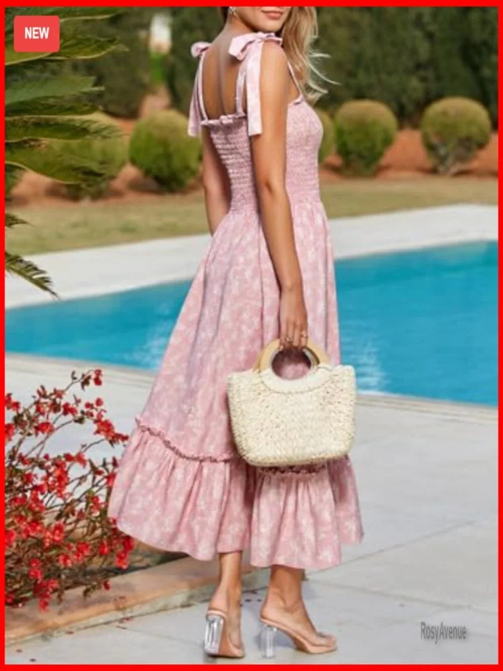 Summer Maxi Dress Floral Boho Tie Strap Sleeveless Smocked A-Line Beach